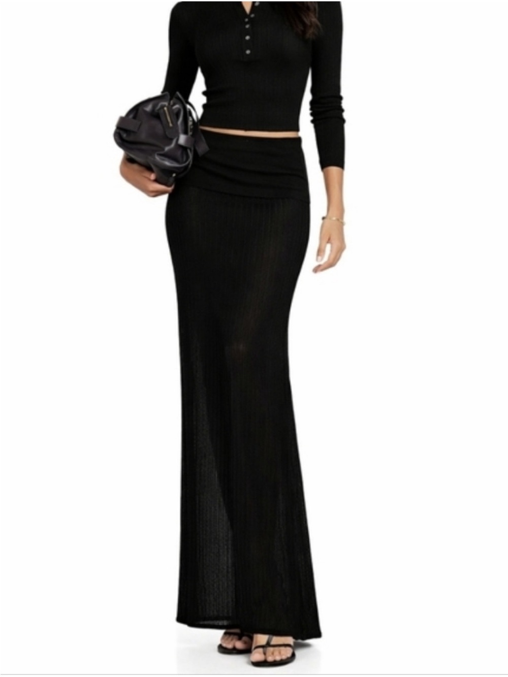 SKIMS NWT Sheer Foldover Maxi Skirt - Onyx